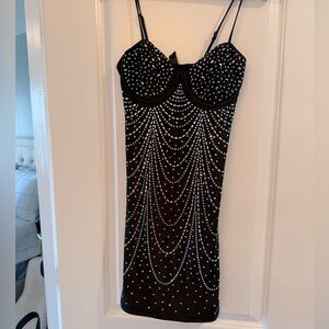 Windsor Black Mini Dress with Silver Beading